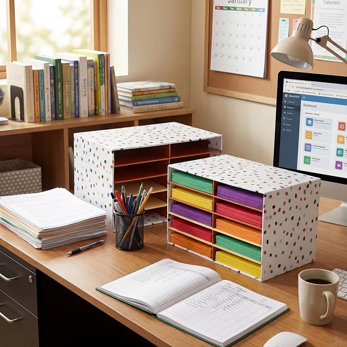 Colingmill 2 Pcs Boho Classroom Paper Storage Organizer Construction Paper Storage Desktop Mailbox File Sorter Literature Cardboard Organizer for Home Office School, 19.7 x 12.4 x 11.8 Inch