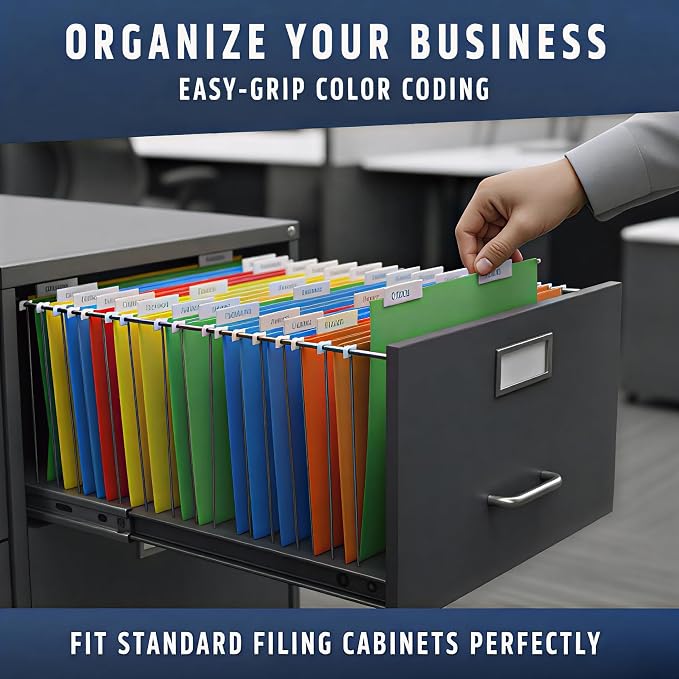 30 Pack Hanging File Folders Letter Size - File Folders Hanging with Tabs - File Cabinet Folders - Letter Size Hanging File Folder - Hanging Folders for Filing Cabinet - Colored Hanging File Folders