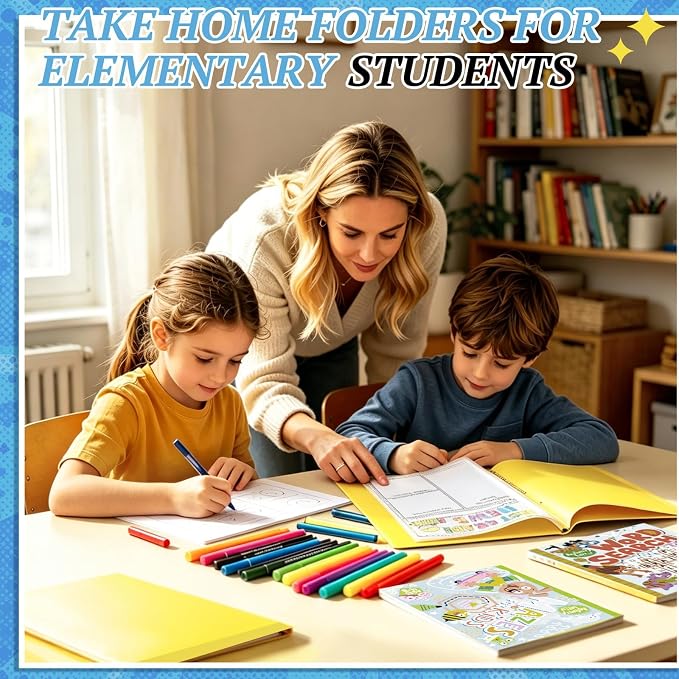 12 Pcs Take Home Folders for Elementary Students,Back to School 2 Pocket Folders with Clear Front Pocket 4 Inner Pockets,Plastic Parent Teacher Communication Folder 11.81 x 9.45 Inch (Yellow)