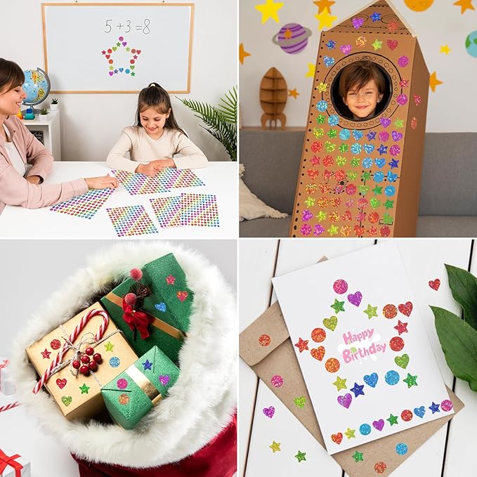 2808pcs Star and Heart Stickers for Kids Reward,0.6"Holographic Small Stickers,for School,Classroom,Student,and Teacher Supplies,Behavior Reward Charts