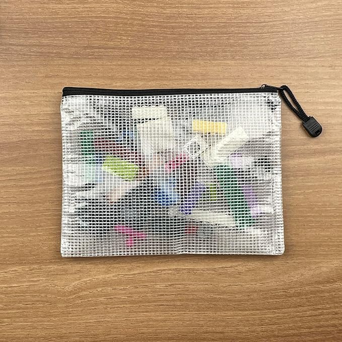 Oaimyy-Mesh Zipper Pouch Bags, 8 Sizes 8 Color Plastic Clear File Pouches for Organization, Zipper Pouches for Office Home Supplies Board Game Storage (Multicolor-9 pcs)