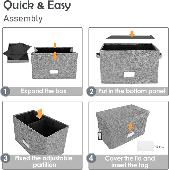 Woodoulogy Vinyl Record Storage Box for 7"/45 RPM LPs, Grey Case with Lid Holds up to 80 Albums, CD Crate Play Music Collection Holder, Collapsible File Folder Cabinet Organizer with Handle