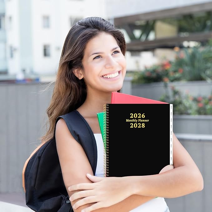 2026-2028 Monthly Planner, 2 Year Monthly Planner/Calendar 2026-208, Jul 2026 – Jun 2028, 9" x 11", Tabs, Double-Side Pocket, Holidays, Thick Paper - Black