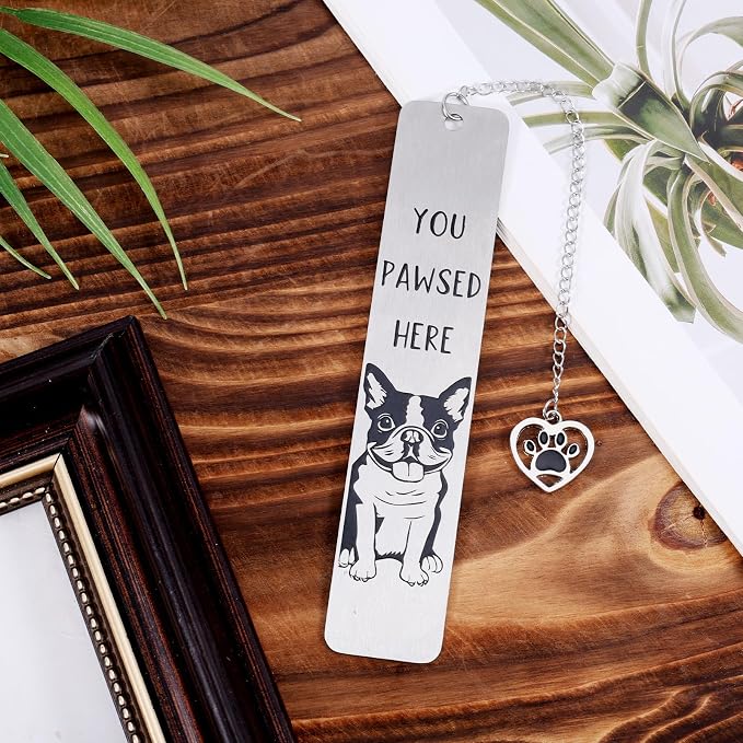 Dog Bookmark for Reading Women, Cute Dog Mom Gifts Funny Metal Dog Book Mark You Pawsed Here Bookmark Doggy Lovers Dogs Themed Gift for Owners Men Women Bookworm (French Bulldog)