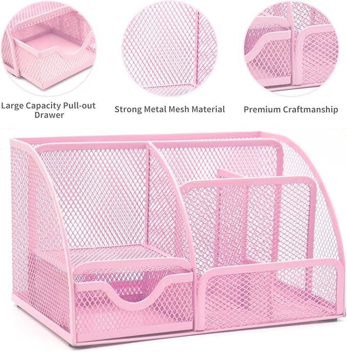 Pink Desk Organizers and Accessories,12pcs Office Desk Accessories Supplies,with Pen Holder, Tape Holder, Stapler, Scissors, Ruler, Staple Remover for Home & School, Office Supplies Gift for Women