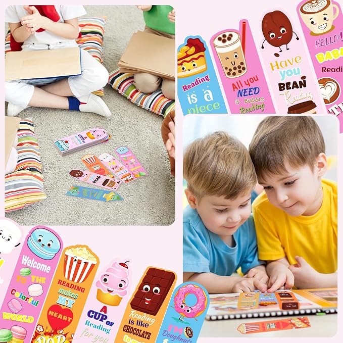 Fainne 60 Pieces Dessert Scented Bookmarks Kids Bulk Scratch and Sniff Classroom Valentines Day Back to School Bookmarks Gift Stuff for Students Christmas End of Year Graduation Birthday Favor