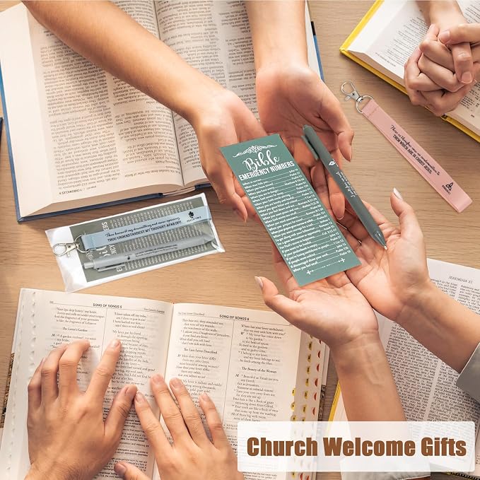 Sinload 50 Set Christian Gift Bulk Bible Emergency Numbers Bookmark with Silicone Keychains Scripture Quote Pen Religious Study Supplies for Father Day Church Bible Study Group (Boho Color)