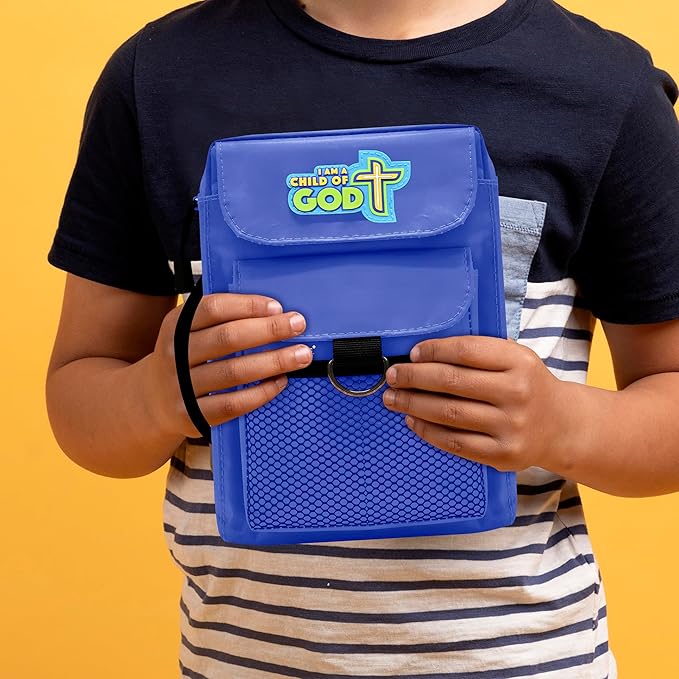 Performore Children's Bible Cover, Fits for Many Popular Kids Bible with Convenient Handle and Perfect for Children from Ages 3-8, Blue with Zipper Enclosure, Medium Size
