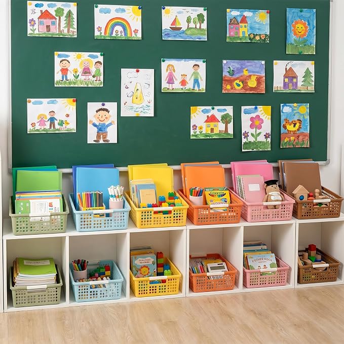 12 PCS Plastic Classroom Turn in Paper Trays Storage Bin Basket Organizers Holds 4A Paper File for School Teacher Supplies Classroom Office Home Organization and Storage Tray (Boho)
