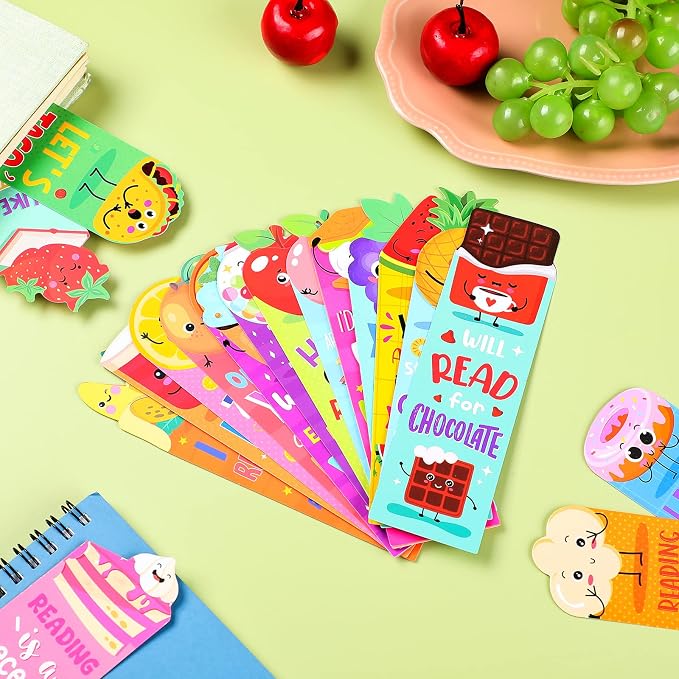Lincia 180 Pcs Scratch and Sniff Scented Bookmarks Bulk for Kids Assorted Fruit Food Theme Smelly Bookmarks for Classroom Students Teens Food Lovers 20 Styles