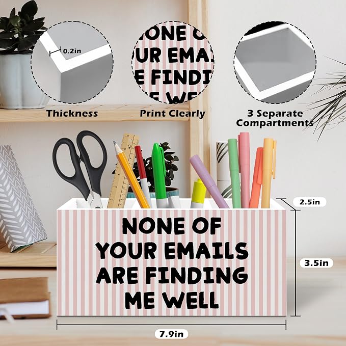 Pink Striped Funny Pen Holder, Funny Office Pen Pencil Holder Organizer for Desk Accessories, Sarcastic Gifts Wooden Box Desk Decor for Home Office Workplace Desk Decorations