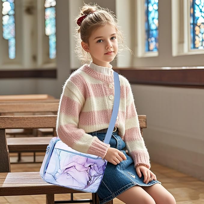 Jumpopack Bible Cover Case for Women Grils Bible Cover with Shoulder Strap Bible Case for Bible Study Accessories,Marble Blue