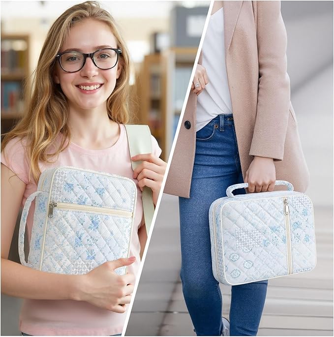 WOBAGMEN Bible Cover Case for Women,Large Bible Tote Bags Organizer Quilted Carrying Case for Girls,Bible Study Supplies Accessories Christian Gifts for Women (Blue Floral pin, M)