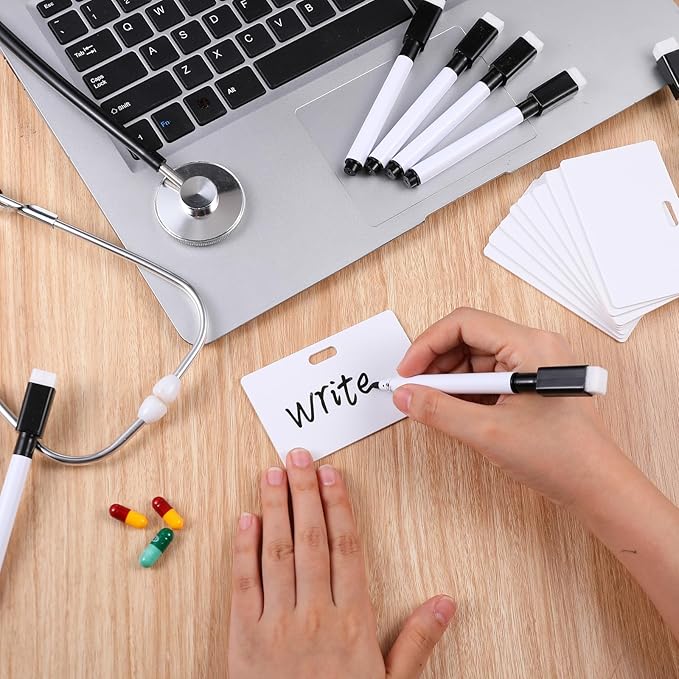 Laumoi 24 Packs Pocket Sized Erasable Notepad Badge Accessory 12 Mini Whiteboard Clipboard Hangs with Badge Mini Small Dry Erase Board with 12 Dry Erase Marker Office School (Black,2.1 x 3.4 Inches)