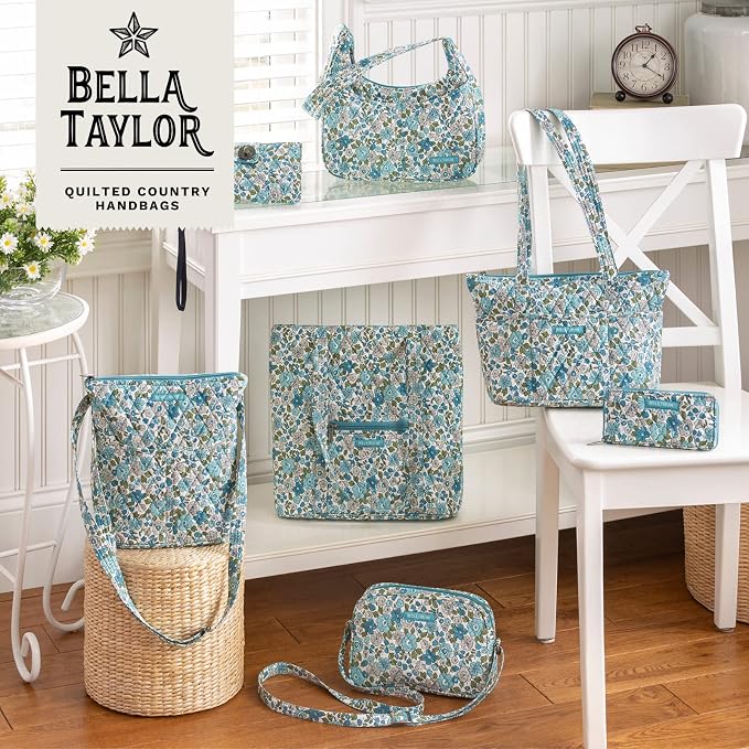 Bella Taylor Quilted Bible Cover for Women - Large Study Bible Case - Delicate Floral Blue