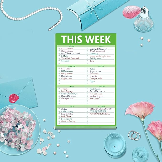 90 Sheets Weekly Planner, Magnetic Checklist Notepad with to Do Lists for Office or School, Grass Green