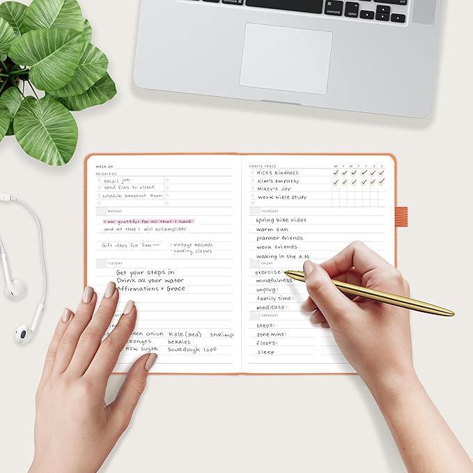 And Per Se Undated Weekly Planner 2026, A5 size Leather Hardcover Planner with Goals & Habit Tracker – ADHD Planner & Productivity Journal (Pumpkin Orange)