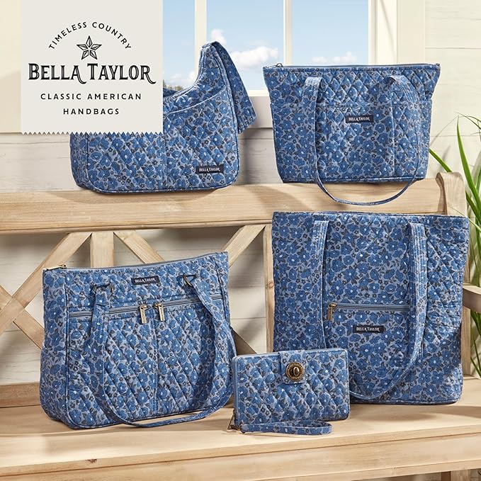 Bella Taylor Small Bible Cover for Women - Quilted Cotton Bible Case for 6 x 9 inch Books - Navy Floral