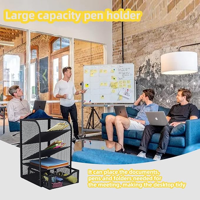 Mesh Desk Organizer - Multi-Functional Pen Holder and Desktop Stationary Organizer for School, Home Office, Art Supplies