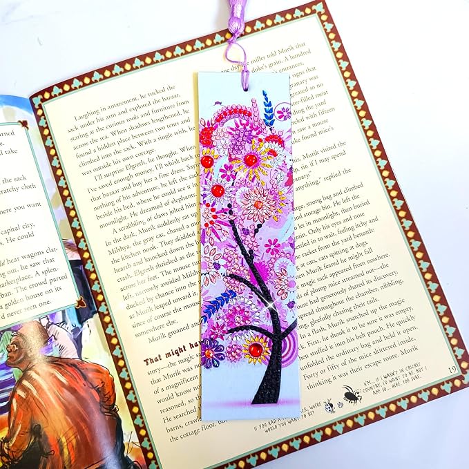 4 Pcs LINGFANG Diamond Painting Bookmark, Leather DIY Book Makers for Adults Book Lovers, Diamond Art Beginners, Small Diamond Art Kits, Paint by Art Crafts Supplies Gift for Girls (Season Tree)