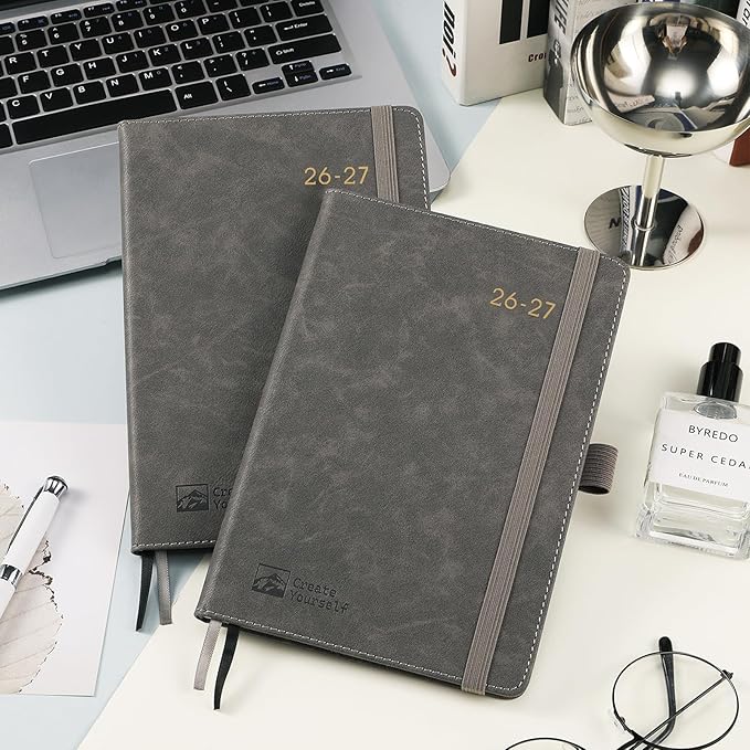 2026-2027 Planner - Academic Planner 2026-2027 Weekly Monthly Planner, July 2026 - June 2027, 5.7'' x 8.4'', Thick Paper, Leather Cover, Pen Holder, Back Pocket, Perfect Daily Organizer- Grey