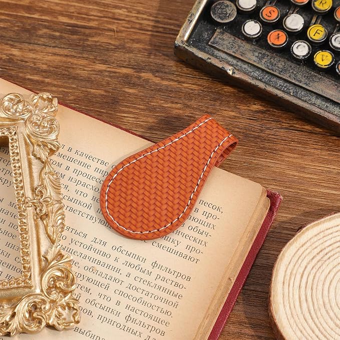 3PCS Vintage Magnetic Leather Bookmark, Leather Magnetic Bookmarks for Women, Magnetic PU Bookmarks Clip Book Accessories, Weaving Pattern
