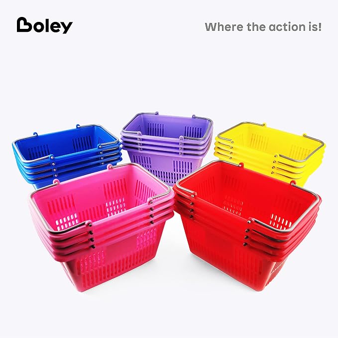 Boley Classroom Baskets - 20 Pack 10x6in Colorful Plastic Stackable Storage Bins with Handles - Ideal for School, Daycare, Home Organization, Art Supplies, Books, Toys, and More