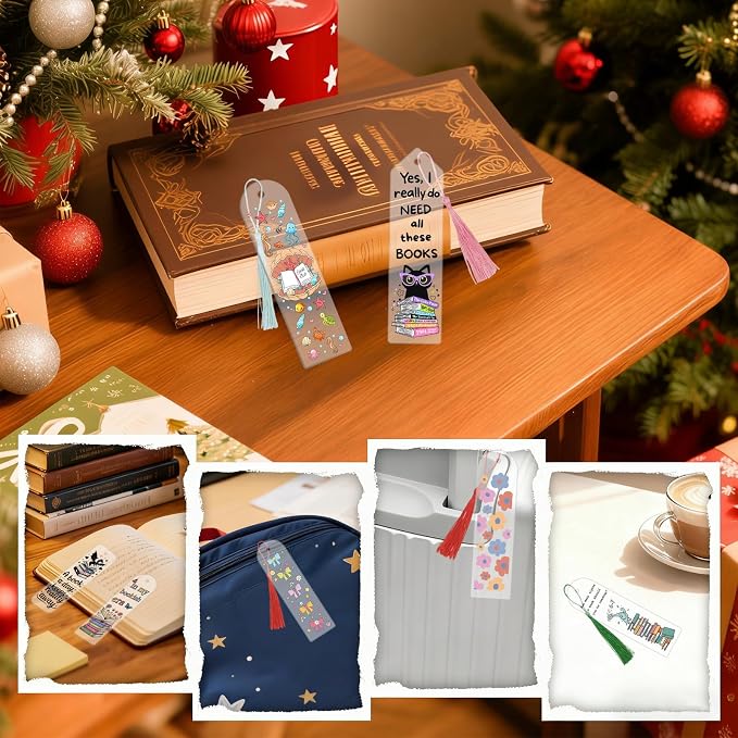 120Pcs Acrylic Bookmark Blanks Kits, Clear Acrylic Book Marks for Reading Women,30Pcs Blank Bookmarks with 30PCS Booklover Theme UV DTF Stickers and 30 Color Tassels for DIY Bookmarks Gift