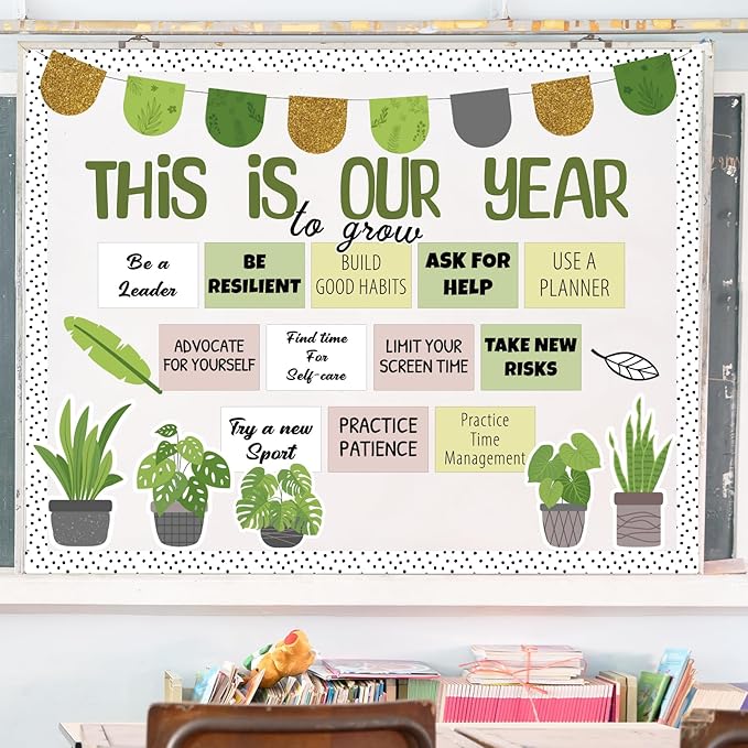 Greenery Classroom Bulletin Board Decorations, Motivational Bulletin Board Set, Growth Mindset Positive Affirmations Wall Decor for Teacher Welcome Back to School Classroom Door Decors