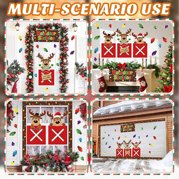 55 Pcs Christmas Elk Bulletin Board Set Xmas Reindeer Stable Cardboard for Decor Winter Bulletin Board Decorations Elk Paper Cutouts for Wall Classroom Holiday School Party Supplies