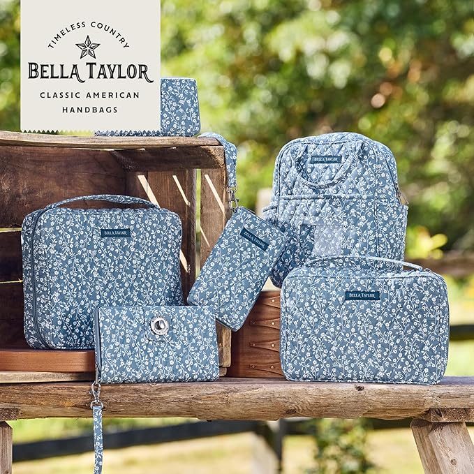 Bella Taylor Quilted Bible Cover for Women, Cotton Fabric Bible Case for Medium and Large Study Bibles, Heritage Blue Floral