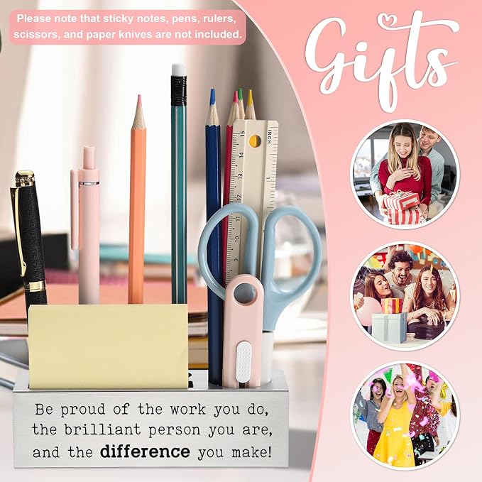 Stainless Steel Pencil Holder with Motivational Quote, Gift for Teacher Nurse Coworker Friend, Office Desk Organizer for Pens Scissors Sticky Notes Ruler, Inspirational Decor Accessory - FBA384
