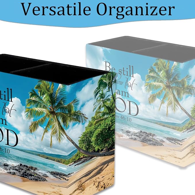 Pen Holder, Pencil Case, Makeup Brush Storage Box, Tableware Storage Box, Suitable for Office Or Home Item Organizing Stand - Beaches and Palm trees