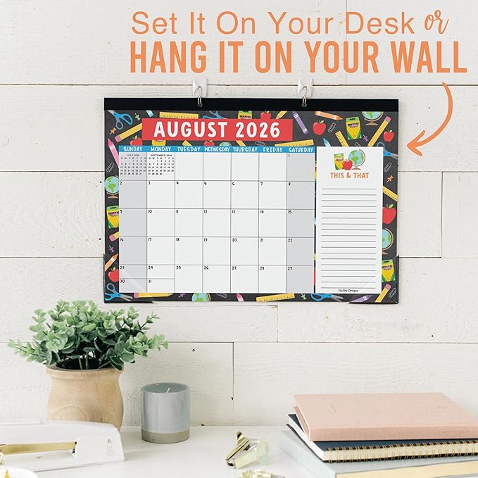 Hadley Designs Large Teacher Desk Calendar 2026-2027 - Desktop Calendar 2026, 18-Month Desk Calendars for Home, Office & Classroom, Cute Classroom Must Haves, Teacher Appreciation Gifts
