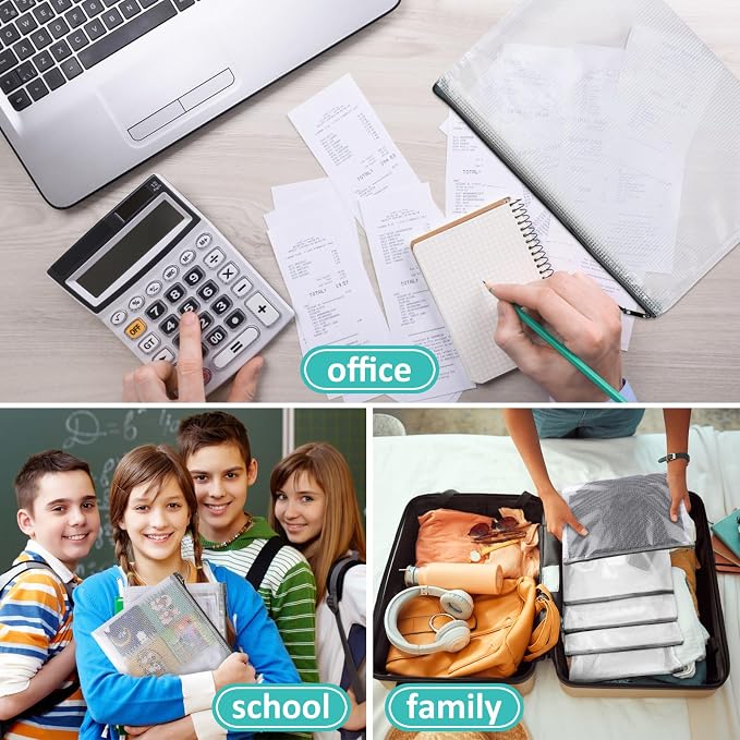 YOPCDJ 12pcs Mesh Zipper Pouch Bags, A5 Storage Bag for Organizing, File Bags for Office, Board Games and Home Supplies