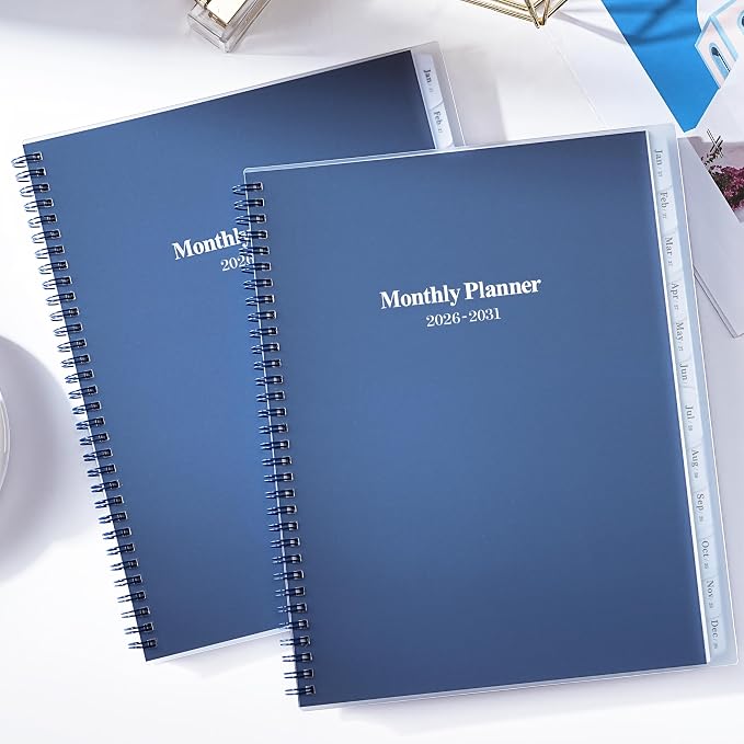 2026-2031 Monthly Planner/Calendar - Jul 2026 - Jun 2031, 5 Year Planner with Tabs & Celebrity Quotes, 9" x 11", 60 Monthly Calendar 2026-2031, Two-Side Pocket, Suitable for Long-Term Planning - Blue