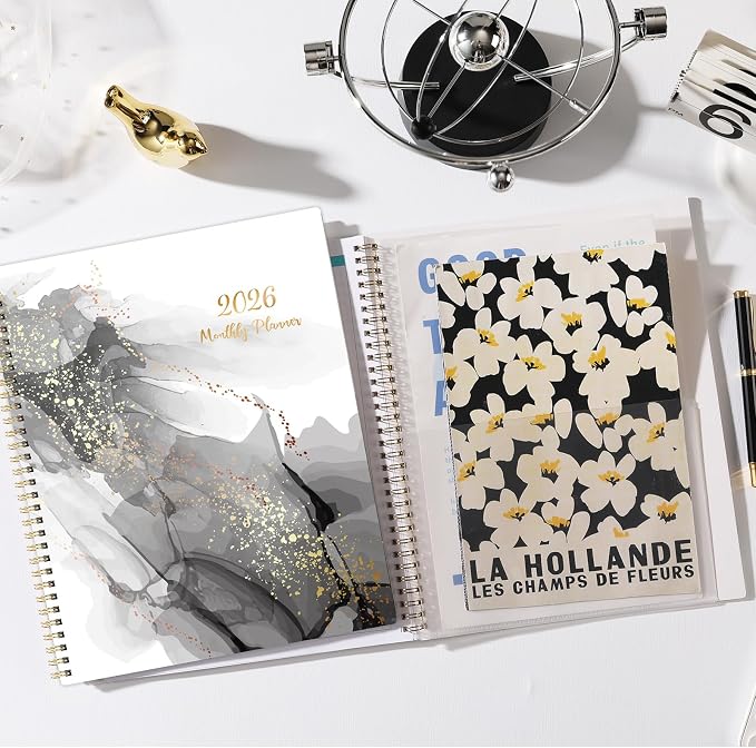2026 Monthly Planner - Monthly Calendar 2026 from January 2026 - December 2026, 8.75'' x 11'', Calendar Planner With Tabs, Inner Pocket, Black