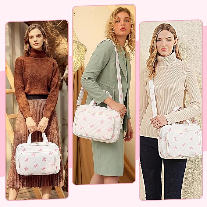 BESARME Bible Bags for Women, Large Bible Cover Case with Strap, Pink Bow
