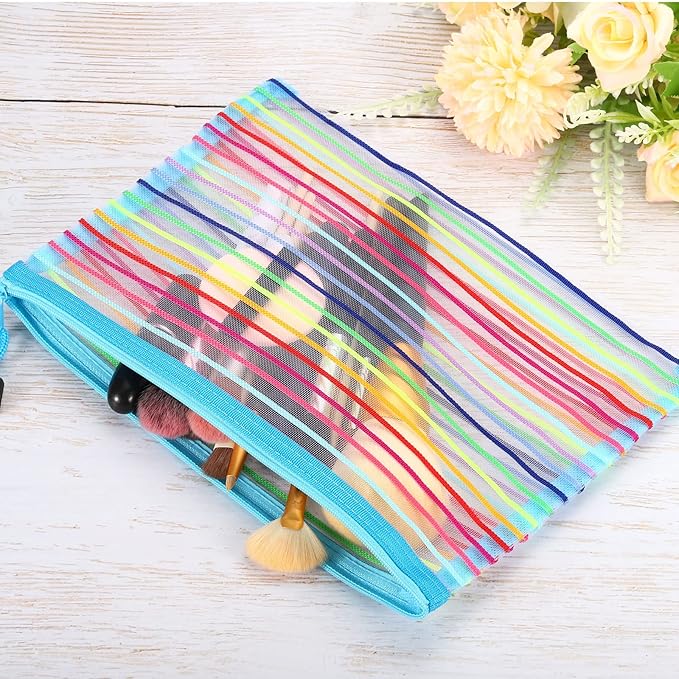 PATIKIL Mesh Zipper Pouch, 12 Pack Nylon A5 Size Pen Pencil Case Document Toiletry Cosmetic Makeup Zipper Travel Pouch Organizer for Office, Sky Blue