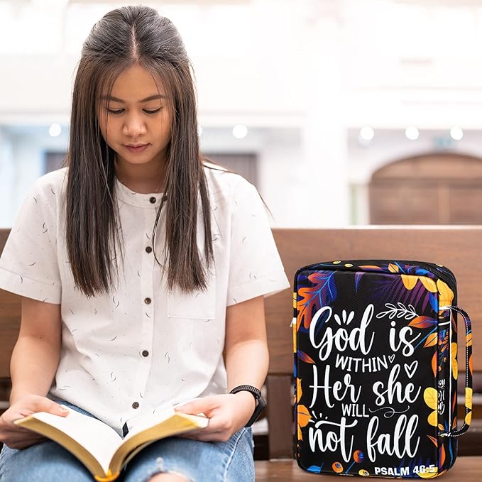 Laumoi Bible Cover Case for Women 10'' Bible Holder Case Large Religious Carrying Bag for Women Study Christian Book Gift (Leaves Style)