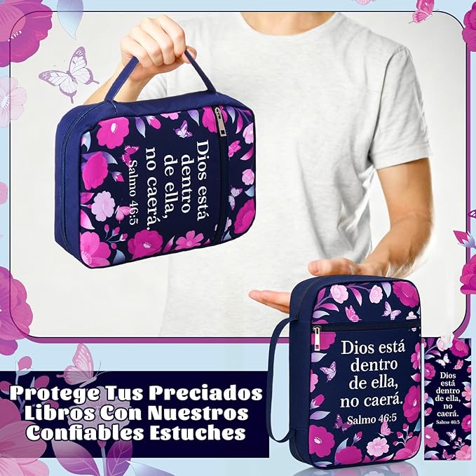 Fullhawl Spanish Bible Cover Case for Women Men Forros para Biblias Bible Carrying Bag with Handle Scripture Bookmark for Communion Baptism Gifts Church Study Supplies Accessories(Floral)