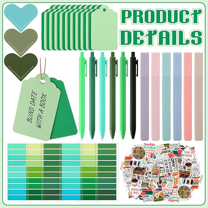 Sabary 6 Set Blind Date with a Book Gift Box Supplies Excluding Books Leather Bookmarks Stickers Kraft Tags Pens Wrapping Papers Mother's Day and Teacher's Day Graduation Book Lovers Club Gifts(Green)