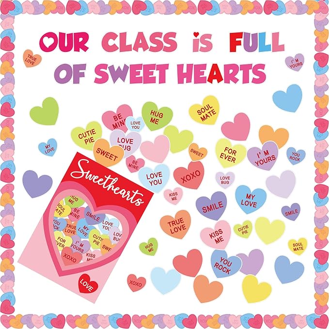 Valentines Day Bulletin Board Decorations for Classroom, Love Heart Cutouts February Bulletin Board Decorations, Our Class Is Full of Sweet Hearts Valentine Decor for School Walls Doors