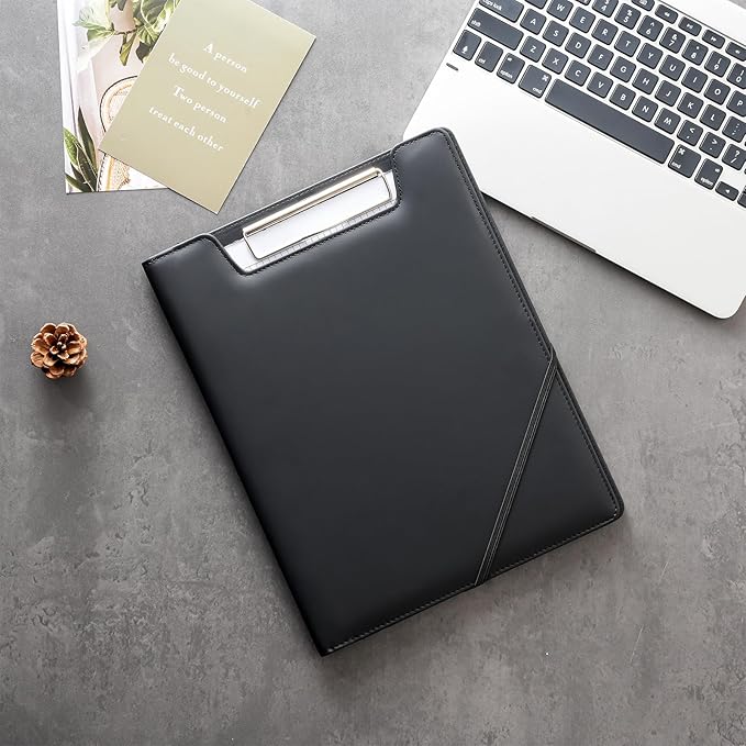 ProCase Clipboard Folder Portfolio, Leather Business Padfolio Organizer Letter Size Professional Folder Binder for Interview Meeting Resume Office Conference School -Black