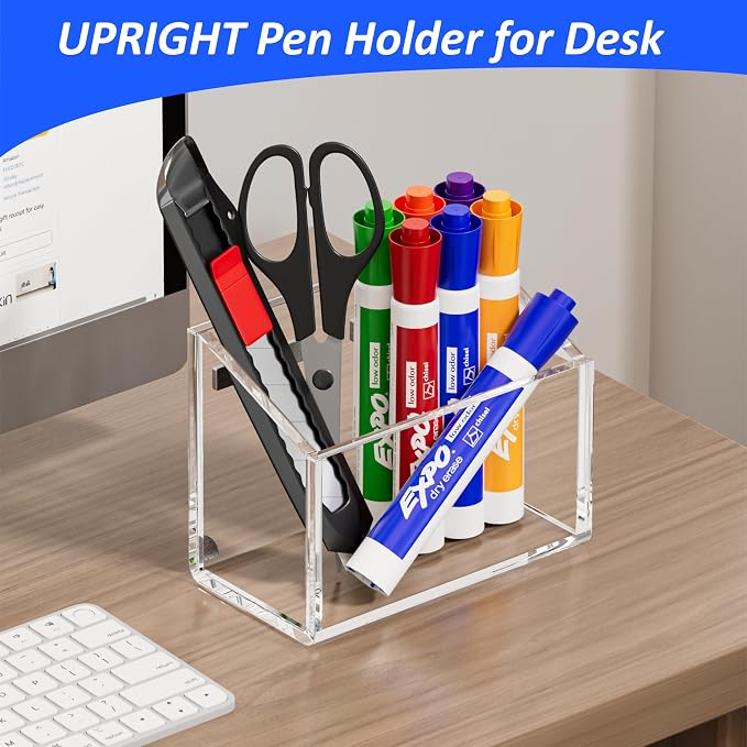 FUCDTEFC Magnetic Dry Erase Marker Holder for Whiteboard, Magnet Pen Holder for Desk Fridge Refrigerator, Non-slip Acrylic Strong Locker Organizer Storage Accessories,Clear Pencil Cup Marker Organizer