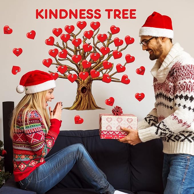 Gersoniel 90 Pieces Valentines Day Classroom Tree Bulletin Board Decorations Red Heart Cutouts Stickers for Classroom Home Wall Background Banner Decor
