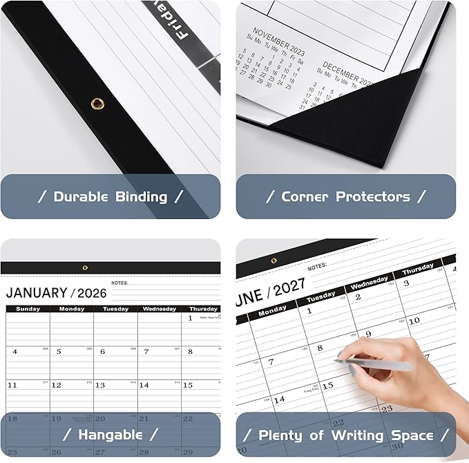 Desk Calendar 2026 Large 22 x17, Desk Calendar 2026-3 PACK-January 2026 to June 2027,2026 Calendar,Classic Black,Large Calendar 2026-2027 with Plastic Cover.
