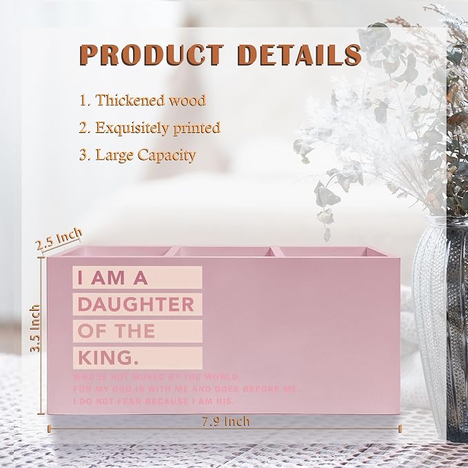Pink Christian Makeup Brush Holder, Daughter of the King Bible Verses Pen Holder Organizer for Dorm Bedroom Desk Accessories, Pink Preppy Toothbrush Holders for Girly Bathroom