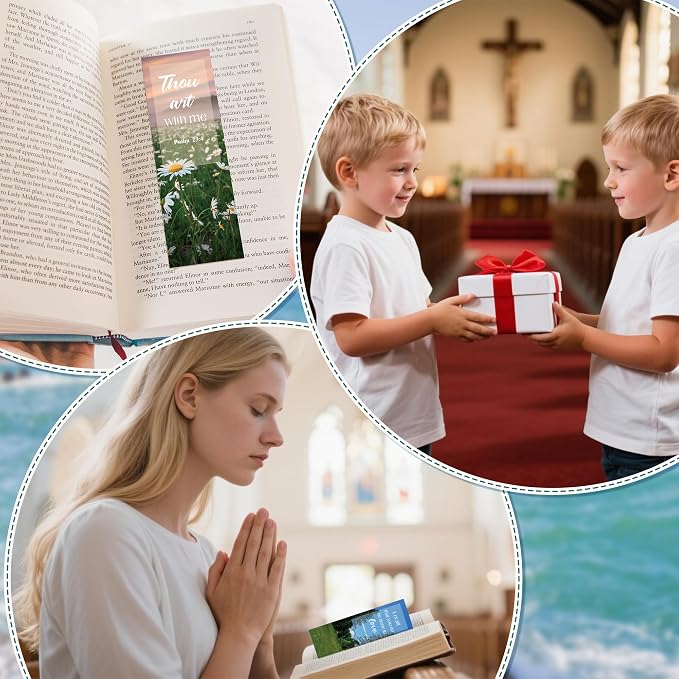 TICIAGA Landscape Bible Bookmark with Full Scripture - 60Pcs Bible Verse Religious Nature Bookmark for Men, Summer Holiday Scripture Bookmark for Book Lover, Christian Church Easter Gift for Men Women