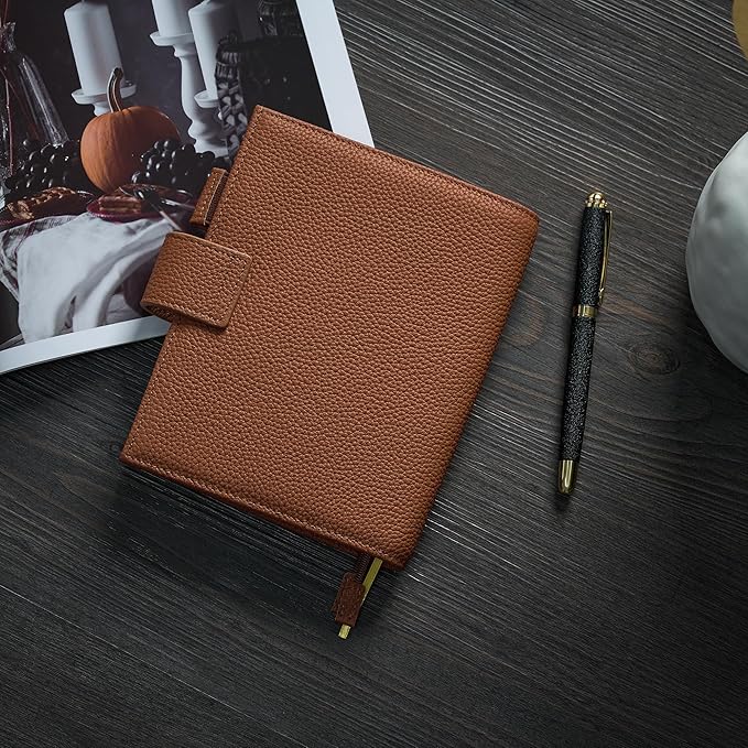 A6 Genuine Leather Techo Notebook Cover Compatible with Hobonichi Original Stalogy Midori MD with 5 Card Slots Pen Loop Bookmarks Back Pocket